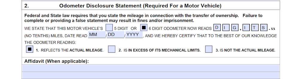 Photo of Florida Bill of Sale Form section