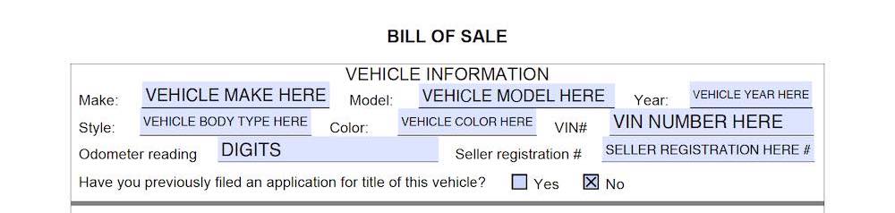 Photo of South Carolina Bill of Sale Form section