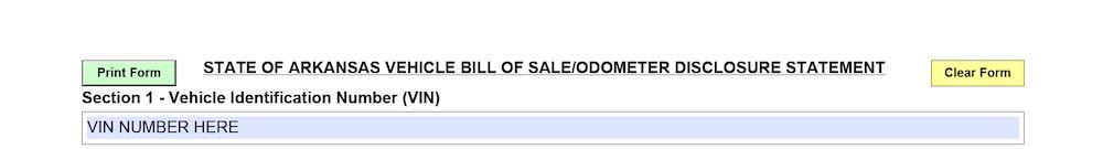 Photo of Arkansas Bill of Sale Form section