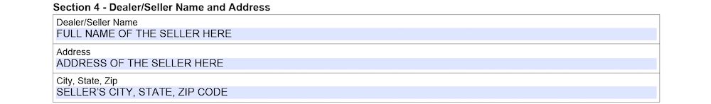 Photo of Arkansas Bill of Sale Form section