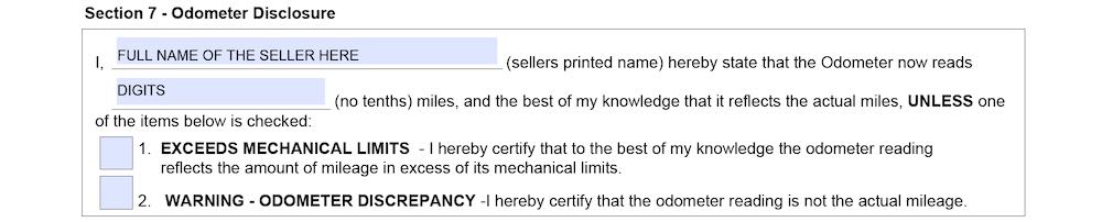 Photo of Arkansas Bill of Sale Form section