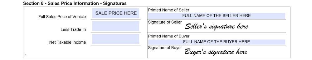Photo of Arkansas Bill of Sale Form section