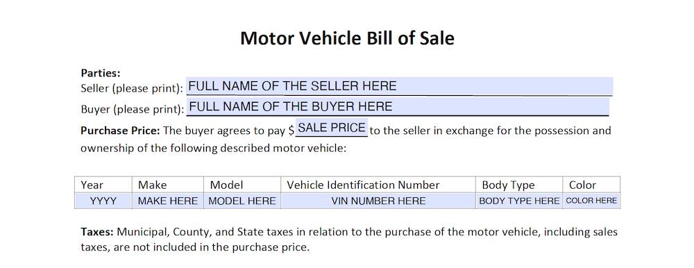Photo of Maine Bill of Sale Form section