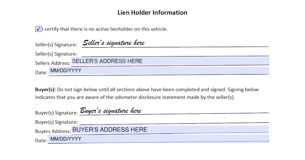 Photo of Maine Bill of Sale Form section