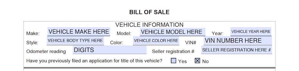 Photo of generic Maine Bill of Sale Form section