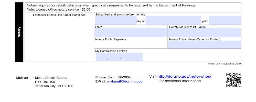Photo of Missouri Bill of Sale Form section
