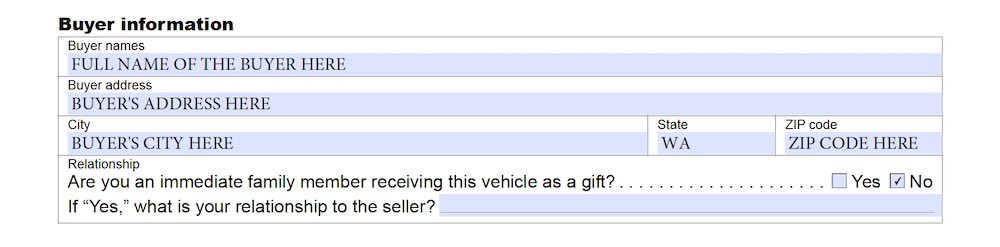 Washington Bill of Sale Form section