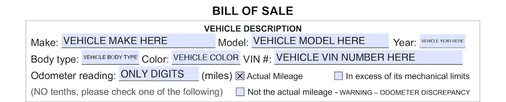 Massachusetts Bill of Sale Form section