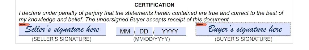 Massachusetts Bill of Sale Form section