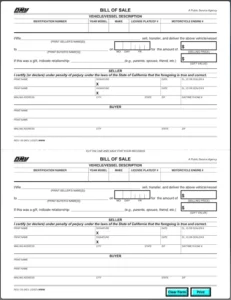 California Bill of Sale Form
