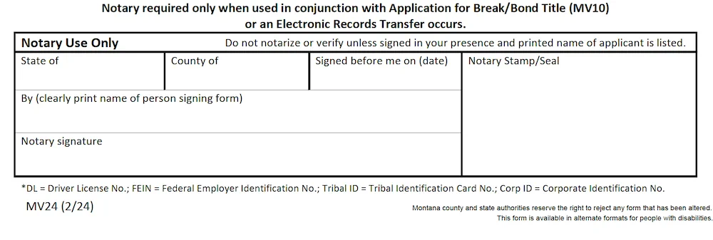 Montana Bill of Sale Form section