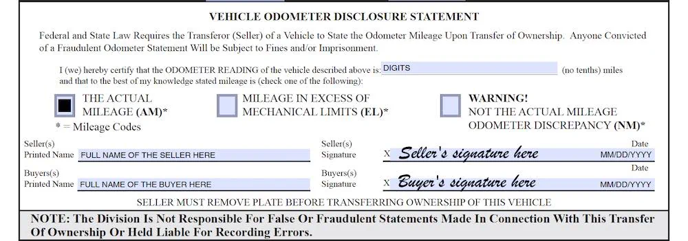 New Mexico Bill of Sale Form section