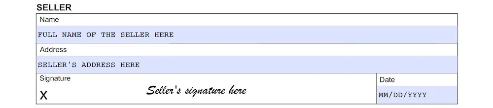 New York Bill of Sale Form section