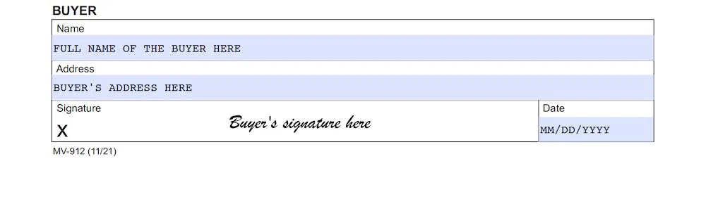New York Bill of Sale Form section