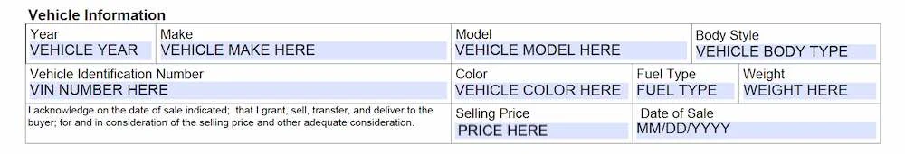 North Dakota Bill of Sale Form section