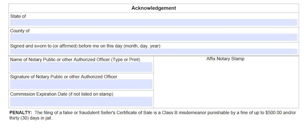 North Dakota Bill of Sale Form section