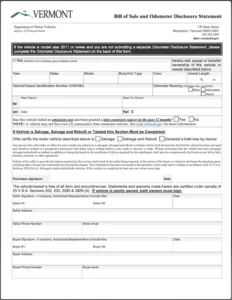 Vermont Bill of Sale Form