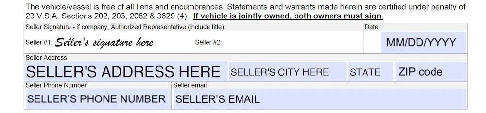 Vermont Bill of Sale Form section