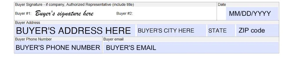 Vermont Bill of Sale Form section