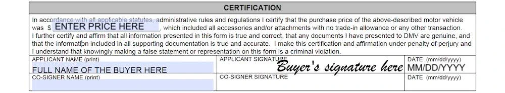 Affidavit Of Vehicle Purchase Price Form SUT-1A section