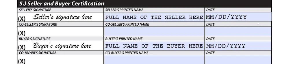 West Virginia Bill of Sale Form section