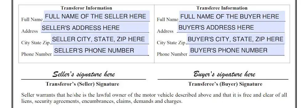 Nebraska Bill of Sale Form section