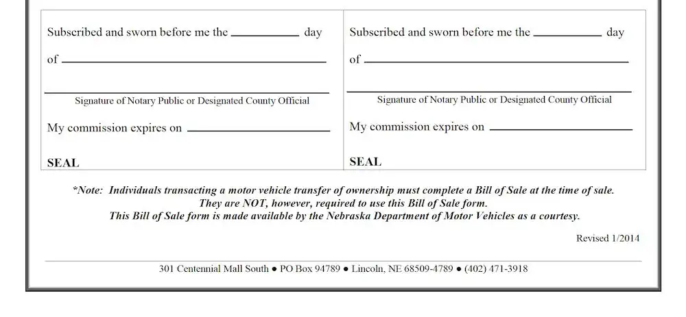 Nebraska Bill of Sale Form section